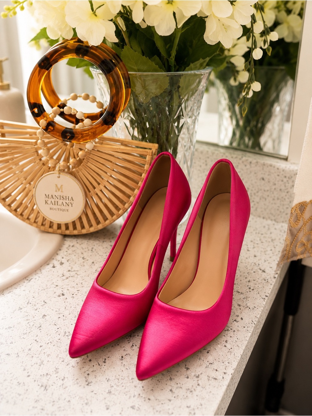 Manisha Kailany Hot Pink Pointed Toe Pumps